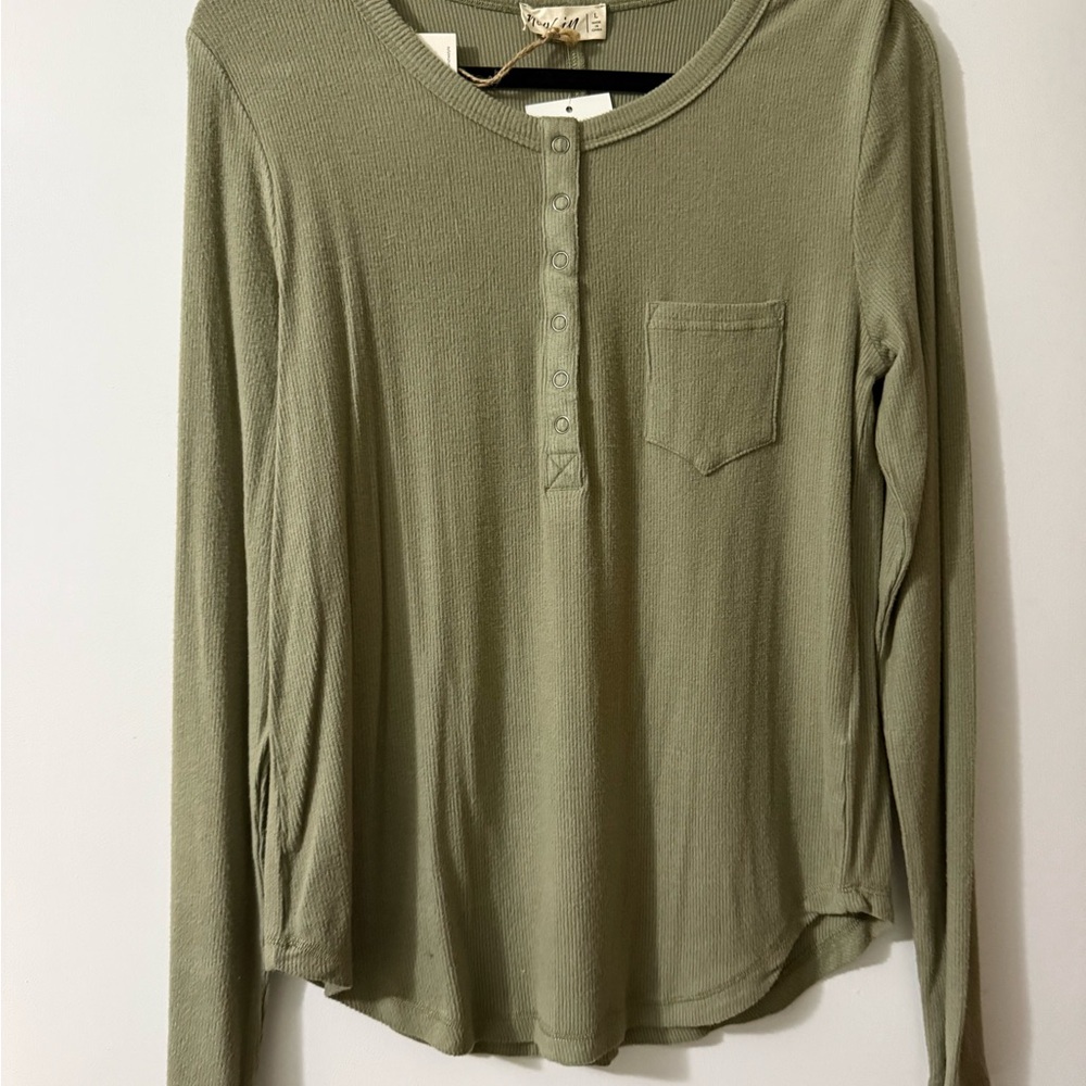 Love Riche Olive Long Sleeve Henley Top
